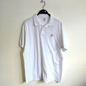 Vintage 90s Stedman by Hanes Polo Shirt. White with gold embroidered Set logo M